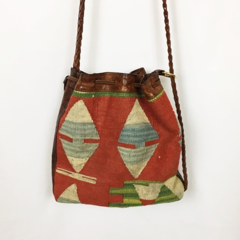 Vintage Boho Bohemian Knit Bucket Bag Crossbody
